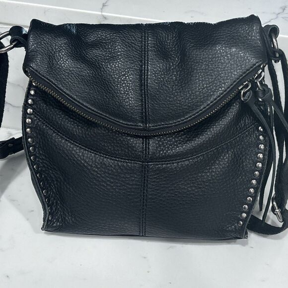 The Sak Silverlake Leather Crossbody Shoulder Bag Black Studded Boho Biker Moto - Picture 5 of 16
